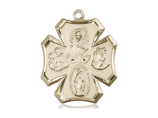 14kt Gold Filled 4-Way Pendant on a 24 inch Gold Plate Heavy Curb Chain - Unique Catholic Gifts