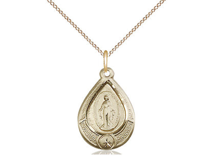 14kt Gold Filled Miraculous Pendant on a 18 inch Gold Filled Light Curb Chain - Unique Catholic Gifts