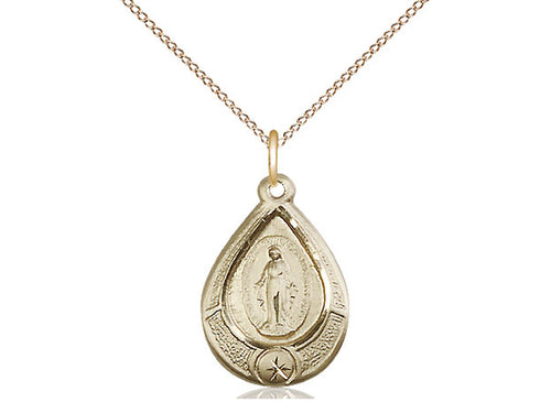 14kt Gold Filled Miraculous Pendant on a 18 inch Gold Filled Light Curb Chain - Unique Catholic Gifts