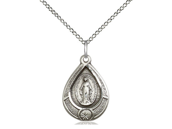Sterling Silver Miraculous Pendant on a 18 inch Sterling Silver Light Curb Chain - Unique Catholic Gifts