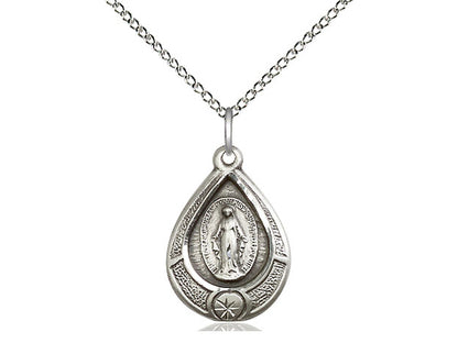 Sterling Silver Miraculous Pendant on a 18 inch Sterling Silver Light Curb Chain - Unique Catholic Gifts