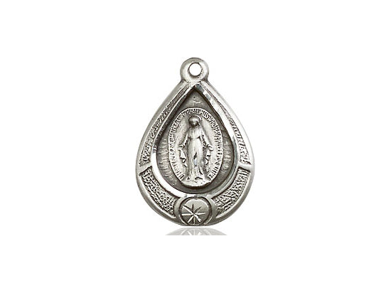 Sterling Silver Miraculous Pendant on a 18 inch Sterling Silver Light Curb Chain - Unique Catholic Gifts