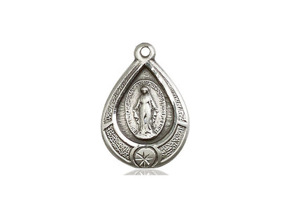 Sterling Silver Miraculous Pendant on a 18 inch Sterling Silver Light Curb Chain - Unique Catholic Gifts