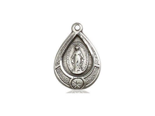Sterling Silver Miraculous Pendant on a 18 inch Sterling Silver Light Curb Chain - Unique Catholic Gifts