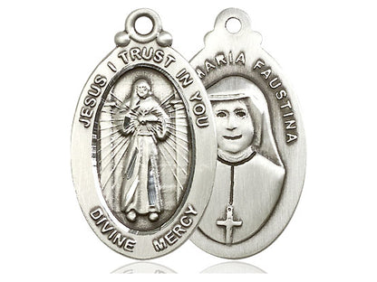 Sterling Silver Divine Mercy Pendant on a 24 inch Light Rhodium Heavy Curb Chain - Unique Catholic Gifts