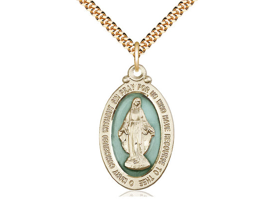 14kt Gold Filled Miraculous Pendant on a 24 inch Gold Plate Heavy Curb Chain - Unique Catholic Gifts