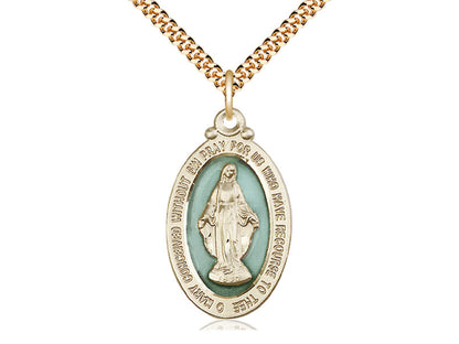 14kt Gold Filled Miraculous Pendant on a 24 inch Gold Plate Heavy Curb Chain - Unique Catholic Gifts