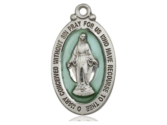 Sterling Silver Miraculous Pendant on a 24 inch Light Rhodium Heavy Curb Chain - Unique Catholic Gifts