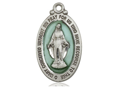 Sterling Silver Miraculous Pendant on a 24 inch Light Rhodium Heavy Curb Chain - Unique Catholic Gifts