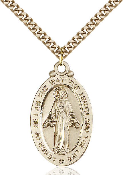14kt Gold Filled Scapular Pendant on a 24 inch Gold Plate Heavy Curb Chain - Unique Catholic Gifts