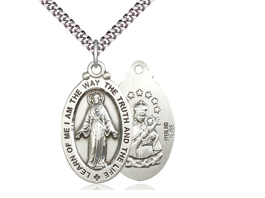 Sterling Silver Scapular Pendant on a 24 inch Light Rhodium Heavy Curb Chain - Unique Catholic Gifts