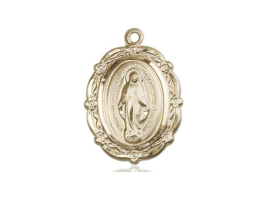 14kt Gold Filled Miraculous Pendant on a 24 inch Gold Plate Heavy Curb Chain. - Unique Catholic Gifts