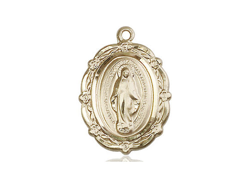 14kt Gold Filled Miraculous Pendant on a 24 inch Gold Plate Heavy Curb Chain. - Unique Catholic Gifts