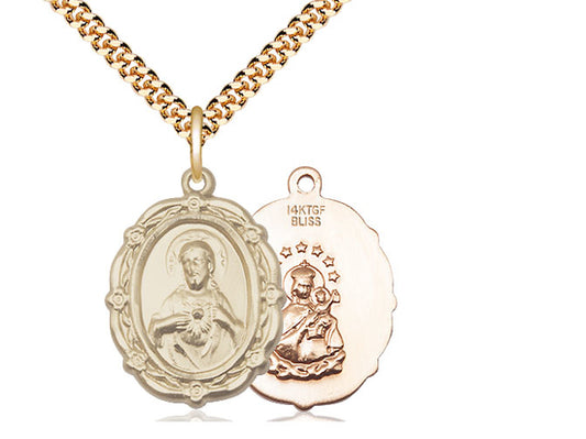 14kt Gold Filled Scapular Pendant on a 24 inch Gold Plate Heavy Curb Chain - Unique Catholic Gifts