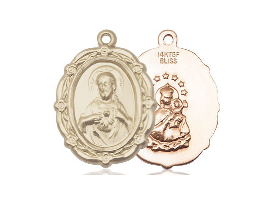 14kt Gold Filled Scapular Pendant on a 24 inch Gold Plate Heavy Curb Chain - Unique Catholic Gifts