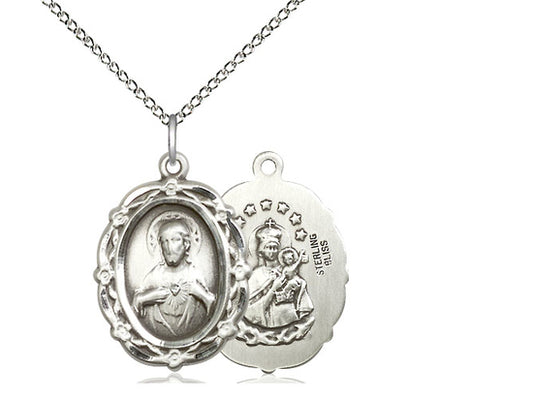 Sterling Silver Scapular Pendant on a 18 inch Sterling Silver Light Curb Chain - Unique Catholic Gifts