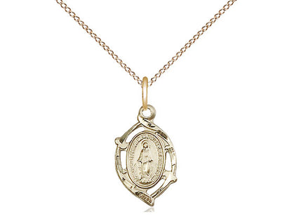 14kt Gold Filled Miraculous Pendant on a 18 inch Gold Filled Light Curb Chain - Unique Catholic Gifts