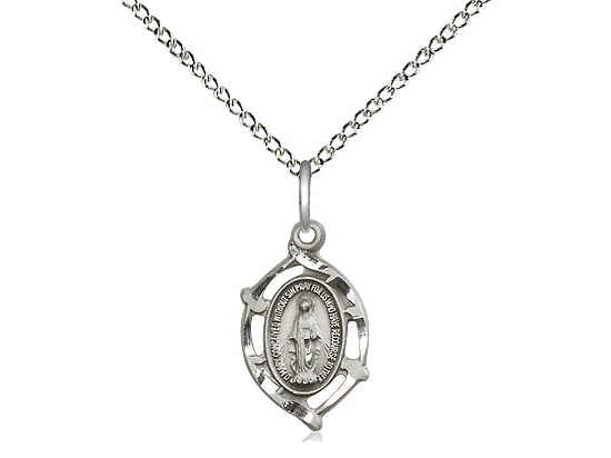 Sterling Silver Miraculous Pendant on a 18 inch Sterling Silver Light Curb Chain. - Unique Catholic Gifts