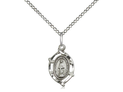 Sterling Silver Miraculous Pendant on a 18 inch Sterling Silver Light Curb Chain. - Unique Catholic Gifts