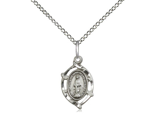 Sterling Silver Miraculous Pendant on a 18 inch Sterling Silver Light Curb Chain. - Unique Catholic Gifts