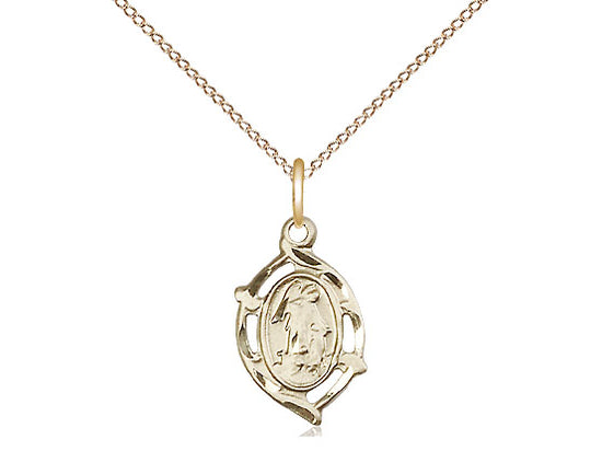 14kt Gold Filled Guardian Angel Pendant on a 18 inch Gold Filled Light Curb Chain - Unique Catholic Gifts