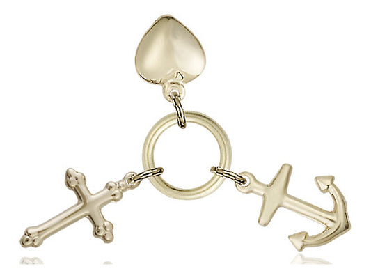 14kt Gold Filled Faith, Hope & Charity Pendant on a 18 inch Gold Filled Light Curb Chain - Unique Catholic Gifts