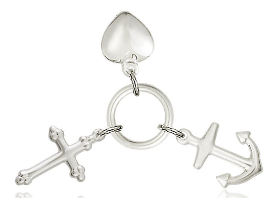 Sterling Silver Faith, Hope & Charity Pendant on a 24 inch Light Rhodium Heavy Curb Chain - Unique Catholic Gifts