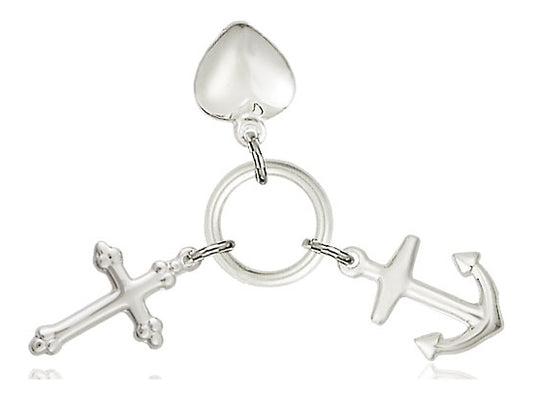 Sterling Silver Faith, Hope & Charity Pendant on a 24 inch Light Rhodium Heavy Curb Chain - Unique Catholic Gifts