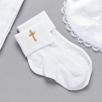 Baptism Socks with Embroidered Cross - Unique Catholic Gifts