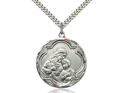 Sterling Silver Blessed Sacrament Pendant on a 24 inch Light Rhodium Heavy Curb Chain - Unique Catholic Gifts