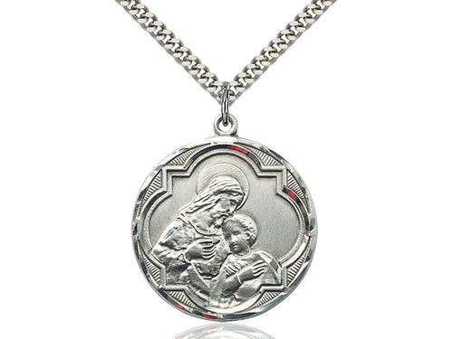 Sterling Silver Blessed Sacrament Pendant on a 24 inch Light Rhodium Heavy Curb Chain - Unique Catholic Gifts