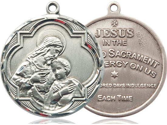 Sterling Silver Blessed Sacrament Pendant on a 24 inch Light Rhodium Heavy Curb Chain - Unique Catholic Gifts