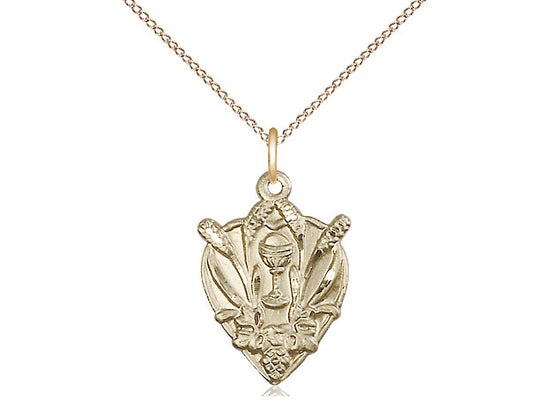 14kt Gold Filled Communion Pendant on a 18 inch Gold Filled Light Curb Chain - Unique Catholic Gifts