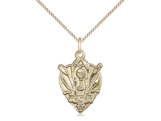 14kt Gold Filled Communion Pendant on a 18 inch Gold Filled Light Curb Chain - Unique Catholic Gifts