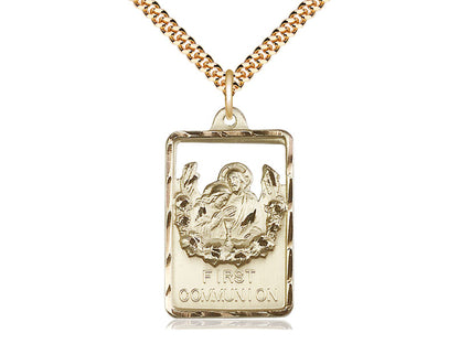 14Kt Gold Filled Communion / First Reconciliation on a 24 inch Gold Plate Heavy Curb Chain - Unique Catholic Gifts