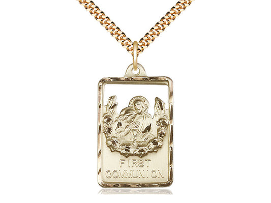 14Kt Gold Filled Communion / First Reconciliation on a 24 inch Gold Plate Heavy Curb Chain - Unique Catholic Gifts