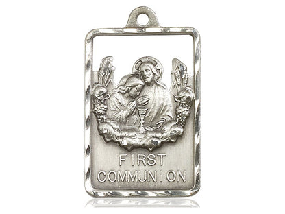 Sterling Silver Communion First Reconciliation Pendant on a 24 inch Light Rhodium Heavy Curb Chain - Unique Catholic Gifts