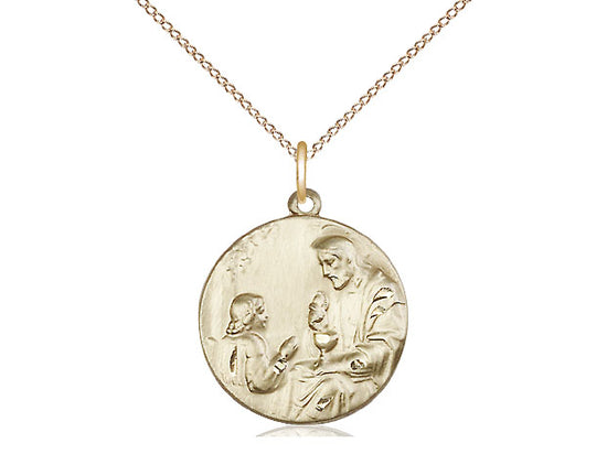 14kt Gold Filled Christ & Child Pendant on a 18 inch Gold Filled Light Curb Chain - Unique Catholic Gifts