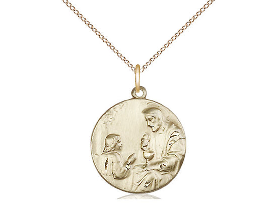 Colgante de Cristo y niño lleno de oro de 14kt en cadena de acera llena de oro de 18 – Catholic Gifts