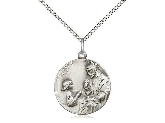 Sterling Silver Christ & Child Pendant on a 18 inch Sterling Silver Light Curb Chain - Unique Catholic Gifts
