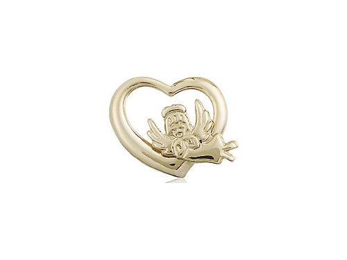 14kt Gold Filled Heart Guardian Angel Pendant on a 18 inch Gold Filled Light Curb Chain - Unique Catholic Gifts