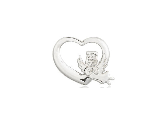 Sterling Silver Heart Guardian Angel Pendant on a 18 inch Sterling Silver Light Curb Chain - Unique Catholic Gifts