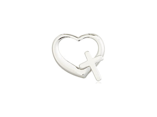 Sterling Silver Heart Cross Pendant on a 18 inch Sterling Silver Light Curb Chain - Unique Catholic Gifts