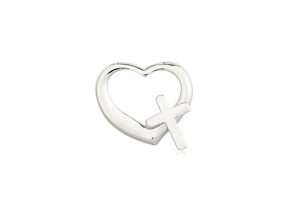 Sterling Silver Heart Cross Pendant on a 18 inch Sterling Silver Light Curb Chain - Unique Catholic Gifts