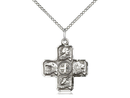Sterling Silver Evangelist Pendant on a 18 inch Sterling Silver Light Curb Chain - Unique Catholic Gifts
