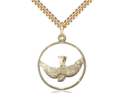 14kt Gold Filled Holy Spirit Pendant on a 24 inch Gold Plate Heavy Curb Chain - Unique Catholic Gifts