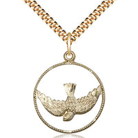 14kt Gold Filled Holy Spirit Pendant on a 24 inch Gold Plate Heavy Curb Chain - Unique Catholic Gifts