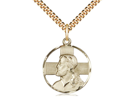 14kt Gold Filled Head of Christ Pendant on a 24 inch Gold Plate Heavy Curb Chain - Unique Catholic Gifts