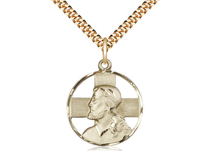14kt Gold Filled Head of Christ Pendant on a 24 inch Gold Plate Heavy Curb Chain - Unique Catholic Gifts