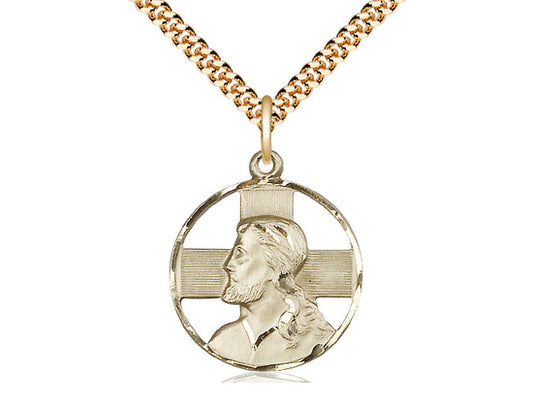 14kt Gold Filled Head of Christ Pendant on a 24 inch Gold Plate Heavy Curb Chain - Unique Catholic Gifts